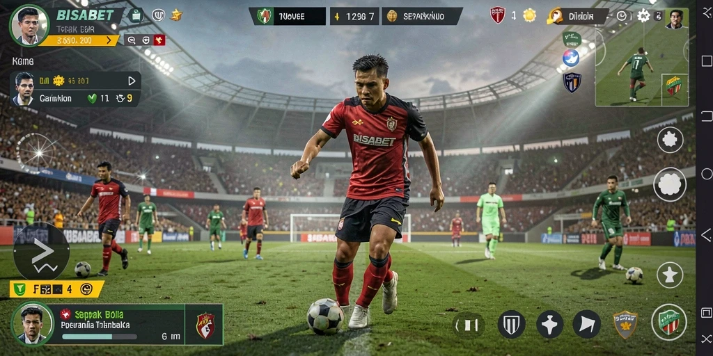 Tampilan seru dari gameplay BISABET yang menggambarkan sepak bola yang mendebarkan.