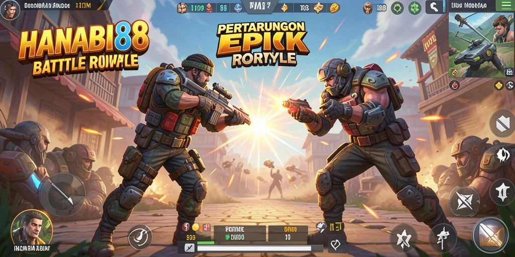 Tampilan seru dari gameplay HANABI88 dalam pertempuran Battle Royale.