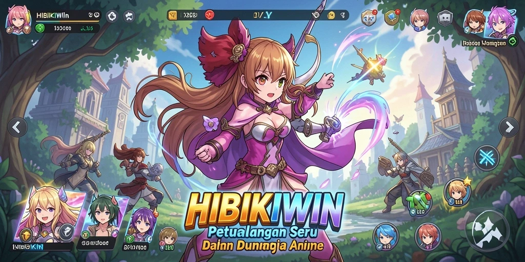 Tampilan gameplay HIBIKIWIN yang menuan dan penuh aksi.