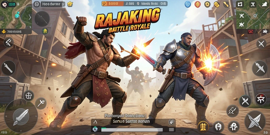 Tampilan gameplay mendebarkan dalam arena Battle Royale RAJAKING.